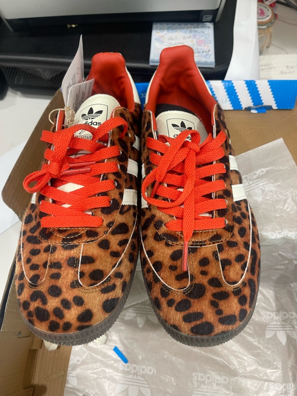 adidas Leopard Print Athletic Shoes with Orange Laces